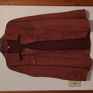 NWOT Willow Root dark brown suede feel snap front shirt Sz XL